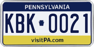 PA license plate KBK0021