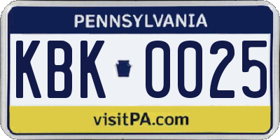 PA license plate KBK0025