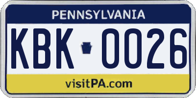 PA license plate KBK0026