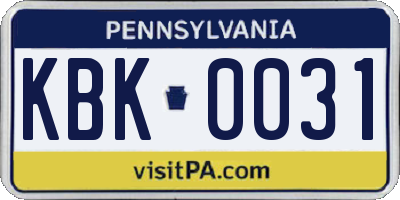 PA license plate KBK0031