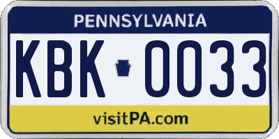 PA license plate KBK0033