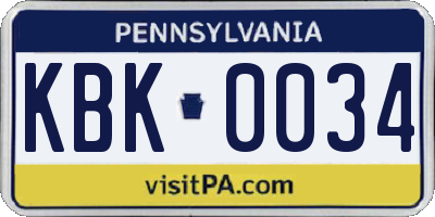 PA license plate KBK0034