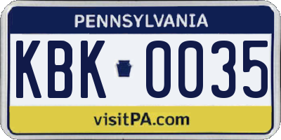 PA license plate KBK0035