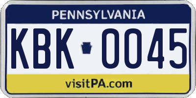 PA license plate KBK0045