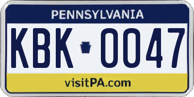 PA license plate KBK0047