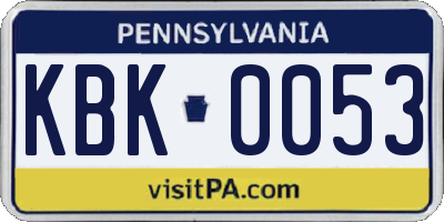 PA license plate KBK0053
