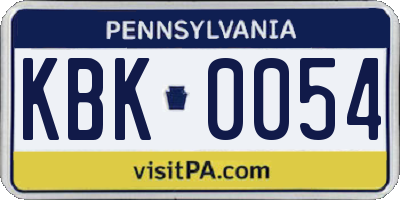 PA license plate KBK0054