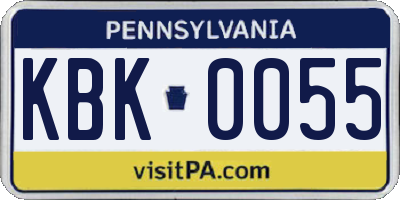 PA license plate KBK0055