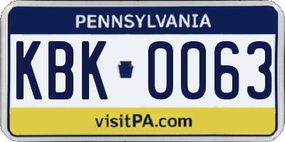 PA license plate KBK0063