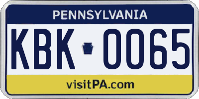 PA license plate KBK0065