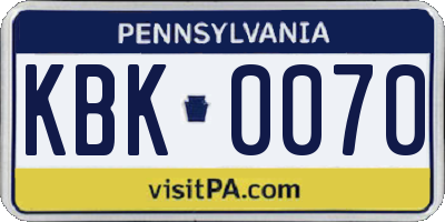 PA license plate KBK0070