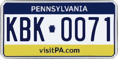 PA license plate KBK0071