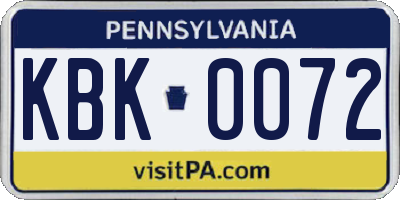 PA license plate KBK0072