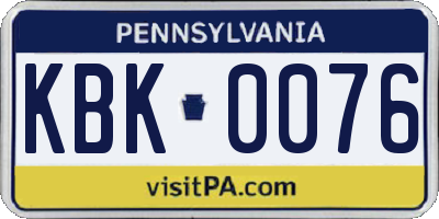 PA license plate KBK0076