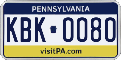 PA license plate KBK0080