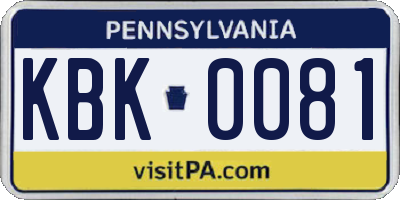 PA license plate KBK0081