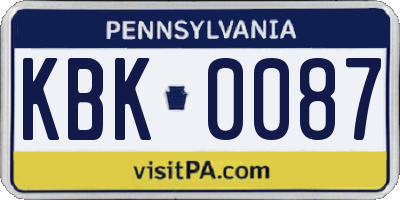 PA license plate KBK0087