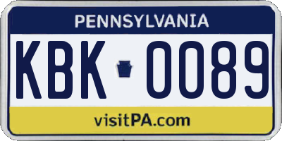 PA license plate KBK0089