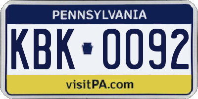 PA license plate KBK0092