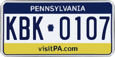 PA license plate KBK0107