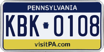 PA license plate KBK0108