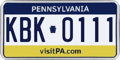 PA license plate KBK0111