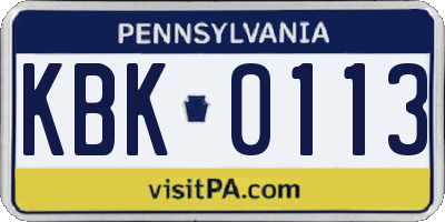 PA license plate KBK0113