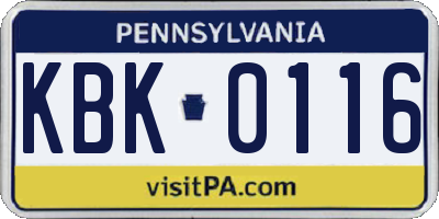 PA license plate KBK0116