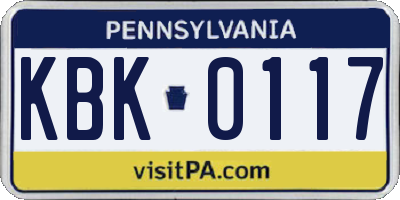 PA license plate KBK0117