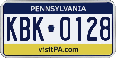 PA license plate KBK0128