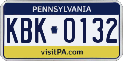 PA license plate KBK0132