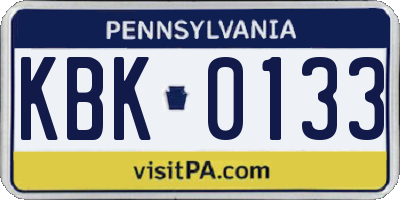 PA license plate KBK0133