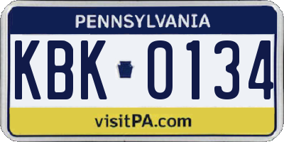 PA license plate KBK0134
