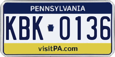 PA license plate KBK0136