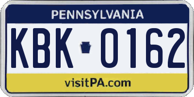 PA license plate KBK0162