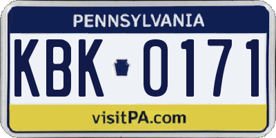 PA license plate KBK0171