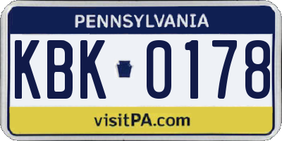 PA license plate KBK0178