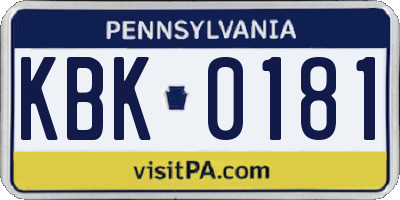 PA license plate KBK0181
