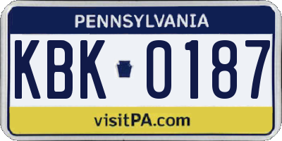 PA license plate KBK0187