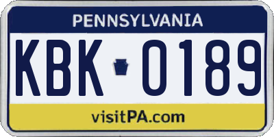 PA license plate KBK0189