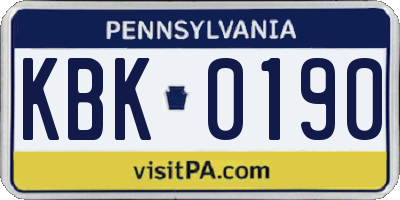 PA license plate KBK0190