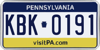 PA license plate KBK0191