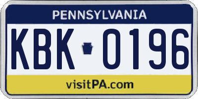 PA license plate KBK0196