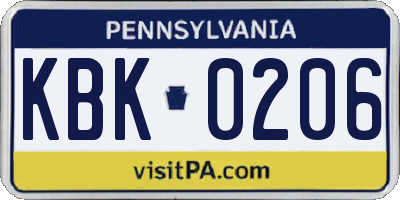 PA license plate KBK0206