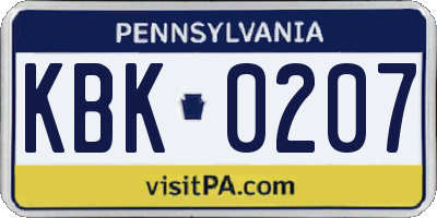 PA license plate KBK0207