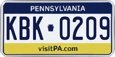 PA license plate KBK0209