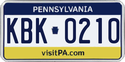 PA license plate KBK0210