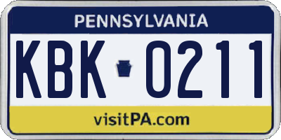 PA license plate KBK0211