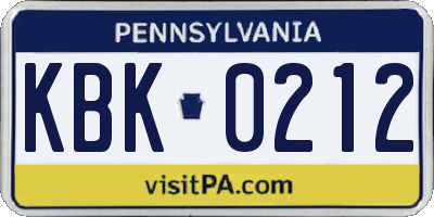 PA license plate KBK0212