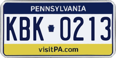 PA license plate KBK0213